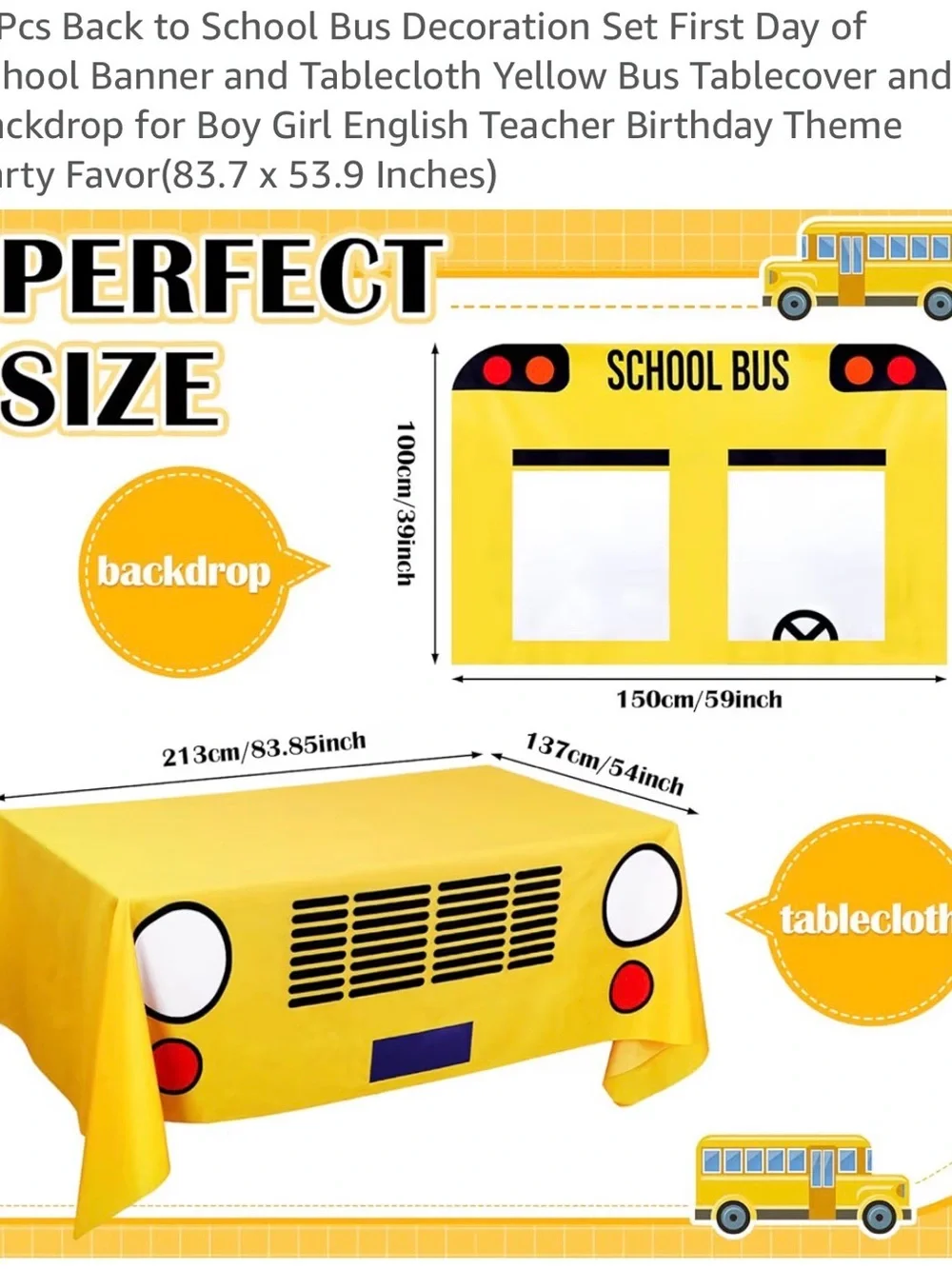 School Bus Party Table Cover - Yellow
